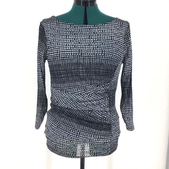 Mexx Semi-Sheer Fitted Ruched 3/4 Sleeve Top, L
